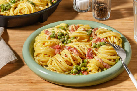 Easy Peasy Truffle, Bacon and Pea Spaghetti
