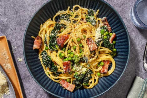 Easy Peasy Bacon and Pea Pesto Spaghetti
