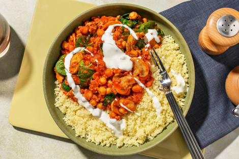 Speedy Harissa Beef, Mushroom and Chickpea Bowl