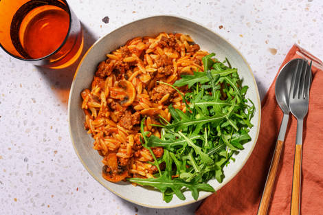 Easy Beef and Bacon Bolognese Orzo