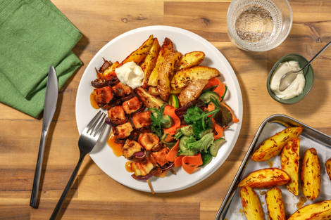Glazed Tandoori Paneer Skewers and Cumin Potatoes