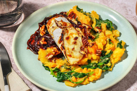 Stoemp au fromage de chèvre crémeux et jus à l'oignon