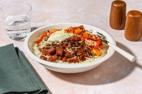 Chorizo, Sweet Potato and Refried Bean Burrito Bowl