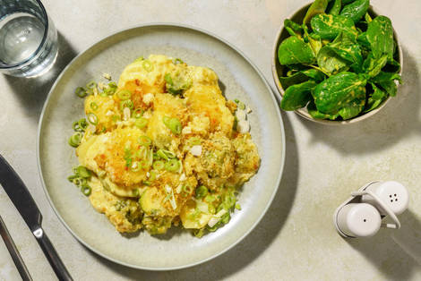 Rosenkohl-Kartoffel-Gratin mit Panko-Käsekruste