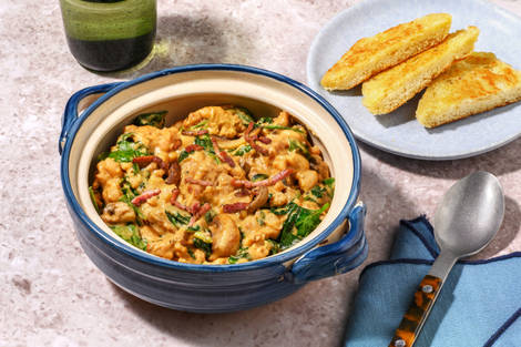 One Pot Sausage, Bacon, Mushroom and Bean Cassoulet