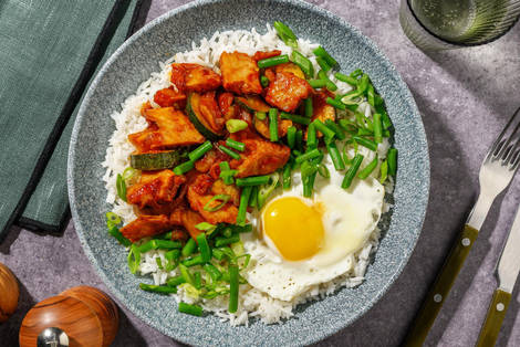 Thai-Bowl mit veganen Sweet-Chili-Filetstücken