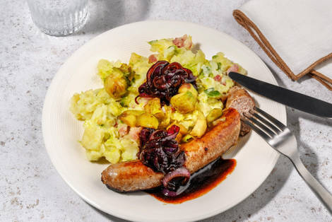 Stamppot van spruitjes met varkensworst