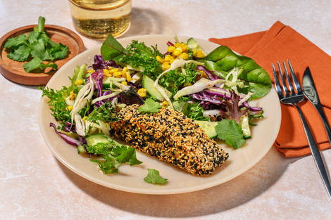 Double Sesame-Crusted Salmon & Cabbage Salad