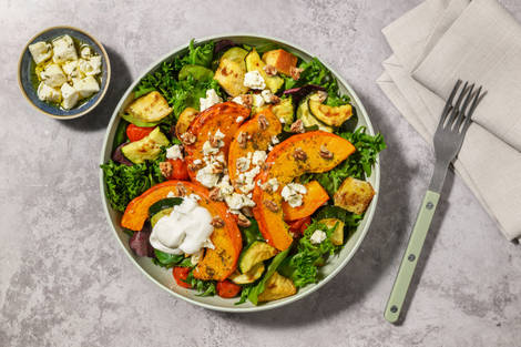Garlicky Pumpkin, Chicken & Goat Cheese Salad