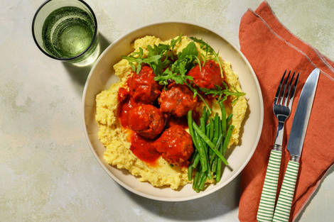 Italian Beef Meatballs, Bacon & Parmesan Polenta 