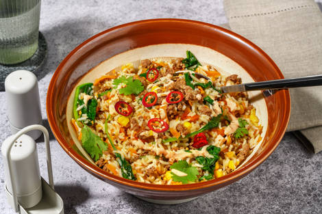 One-Pot Caribbean Beef, Bacon & Veggie Rice