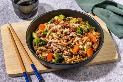 Speedy Black Bean Double Beef & Noodle Stir-Fry