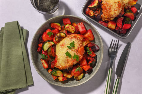 One-Tray Cheesy Tomato Chicken 