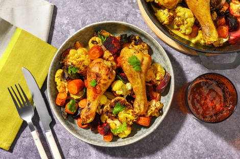 Oven-Baked Double Indian Chicken & Rainbow Veg