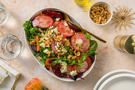 Heirloom Tomato, Bacon & Goat Cheese Rainbow Salad