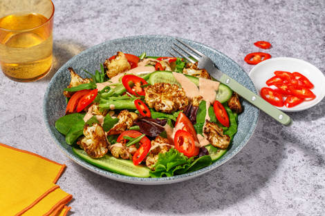 Mexican Charred Cauliflower, Bacon & Quke Salad