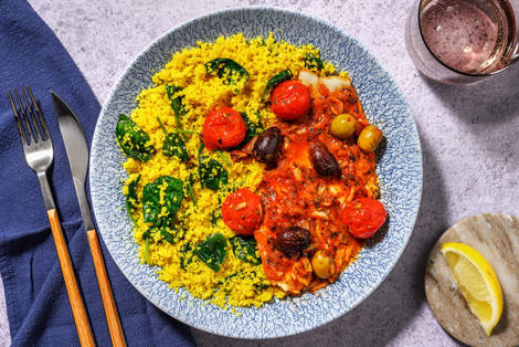 SuperQuick Tomato-and-Olive-Topped Shrimp