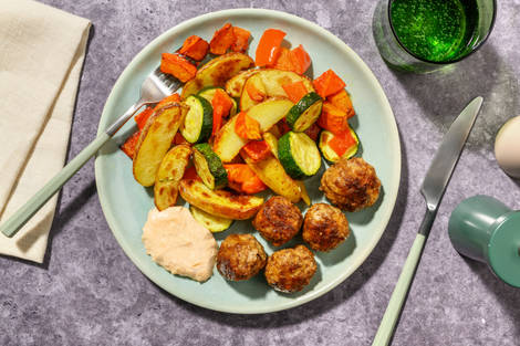 Beef Meatball Bites & Rainbow Veggie Treasure