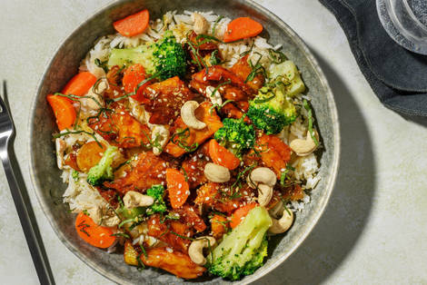 Veggie kipstukjes in sticky sinaasappelsaus