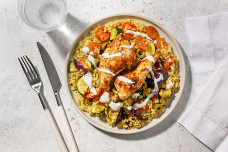 Harissakyckling och grönsaker i ugnen