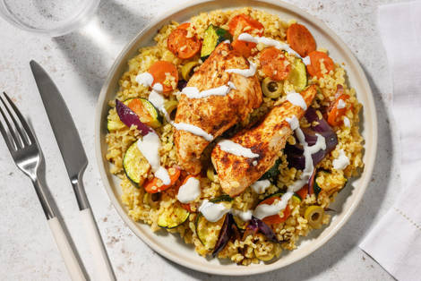 Harissakyckling och grönsaker i ugnen