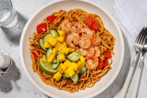 Varm räk- och udonnudelsallad