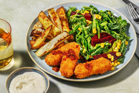 Paprikapanerad halloumi och pommes