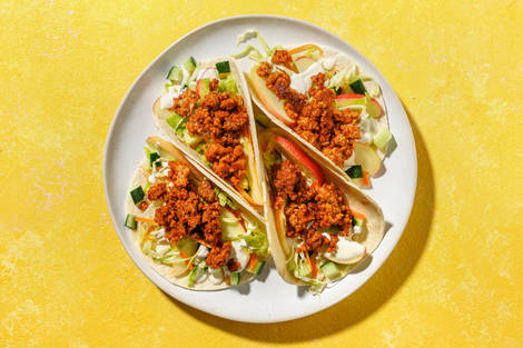 Nemme tacos med glaseret kalve- og svinekød