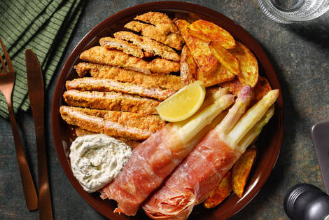 Kräuterplätzli mit Spargel in Rohschinken