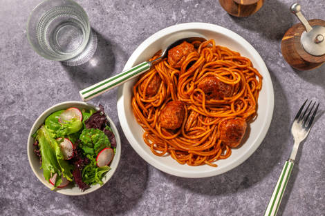 Char Siu Spaghetti and Pork Meatballs
