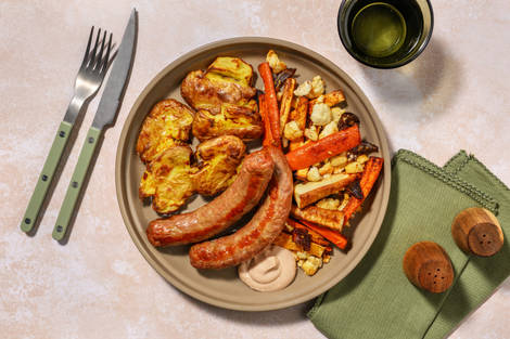 Honningbagte rodfrugter og kålpølse 