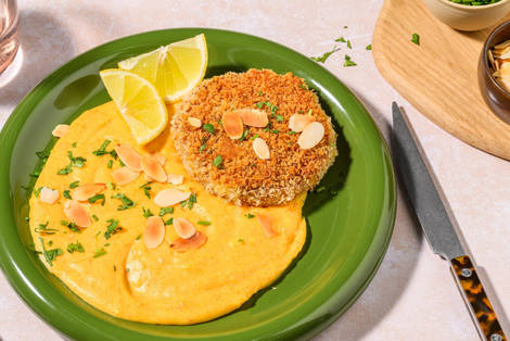 Burger di pesce impanati e purè di carote