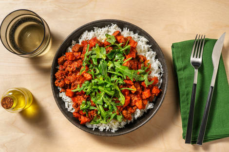 Quick Spiced Lamb and Veggie 'Nduja Rice Bowl