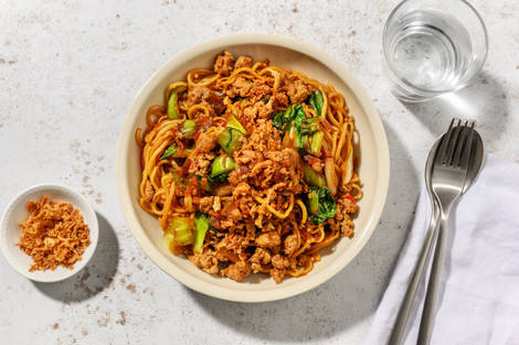 Nouilles au poulet & dinde, pak-choï et piment