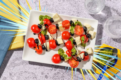 Mozzarella, Olive & Tomato Poké Ball Skewers