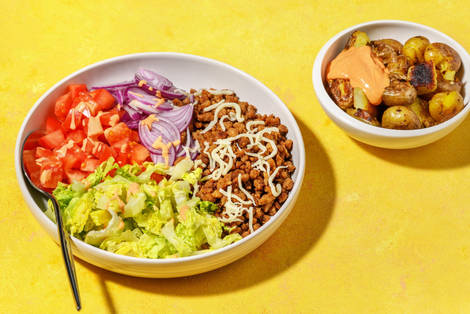 Snabb hamburgersallad på vegofärs