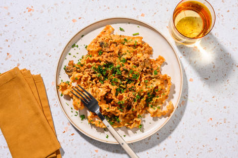 Romige Stroganoff-stijl mafaldine