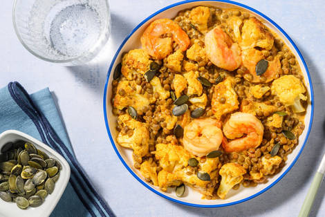 Mazzancolle e lenticchie tandoori