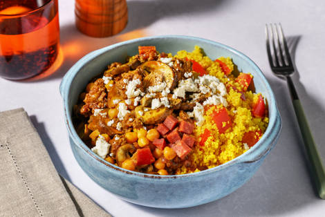 Speedy Harissa Beef, Chorizo, Mushroom and Chickpea Bowl
