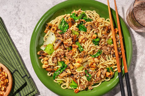 'Niku' noodles alle mazzancolle e funghi champignon 