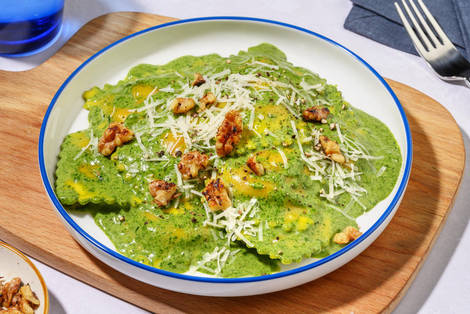 Ravioli di nasello in salsa verde agli spinaci