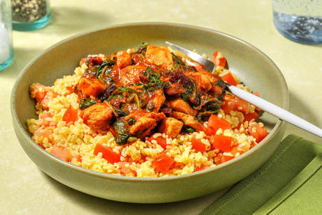 Quick Harissa Cranberry Chicken on Bulgur