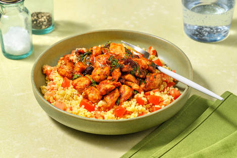 Harissa Cranberry Double Chicken on Bulgur
