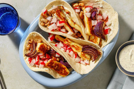 Za'atar-Bio-Halloumi-Tacos mit gerösteten Bohnen