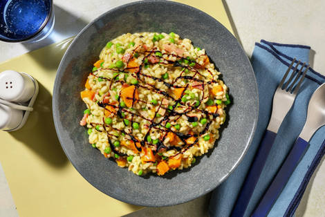 Oven-Baked Double Bacon, Butternut and Pea Risotto