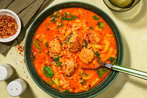 Zuppa ai 3 cereali e polpette di pollo