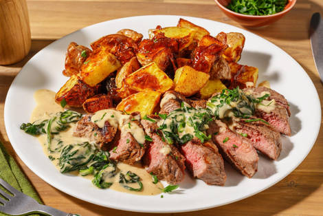 Grillet steak og cremet spinatsauce