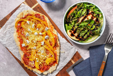 Middle Eastern Inspired Cheesy Harissa and Chorizo Naanizza