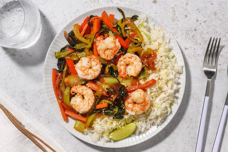 Großgarnelen mit Sesam auf Teriyakigemüse