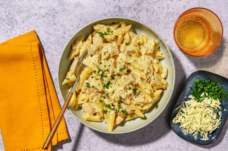 Fusilli complets au poulet doré, poireau & gouda